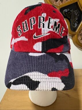Supreme x Nike Red Camouflage Corduroy Cap